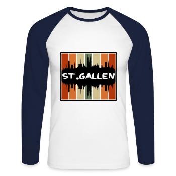 Saint-Gall Suisse Skyline Silhouette Travel S - T-shirt baseball manches longues Homme - blanc/marine - Devant - Nik (191cm)