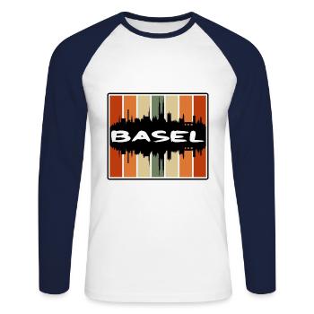 Basel Schweiz Skyline Silhouette Travel Souven - Unisex Baseballshirt langarm - Weiß/Navy - Vorne - Nik (191cm)