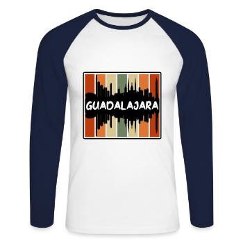 Guadalajara Mexique Skyline Silhouette Souve de voyage - T-shirt baseball manches longues Homme - blanc/marine - Devant - Nik (191cm)