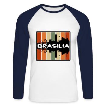 Brasilia Brazil Skyline Silhouette Travel Souvenir - Unisex Long Sleeve Baseball T-Shirt - white/navy - Front - Nik (191cm)