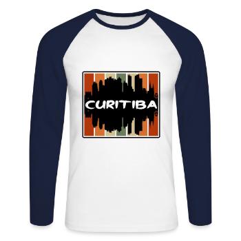 Curitiba Brazil Skyline Silhouette Travel Souvenir - Unisex Long Sleeve Baseball T-Shirt - white/navy - Front - Nik (191cm)