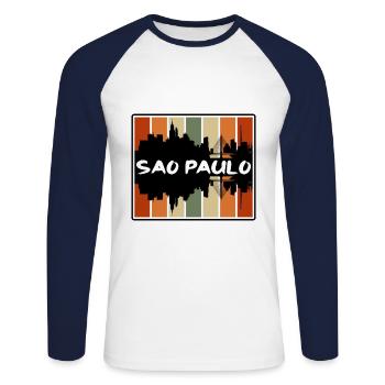 Sao Paulo Brésil Skyline Silhouette Voyage Souveni - T-shirt baseball manches longues Homme - blanc/marine - Devant - Nik (191cm)