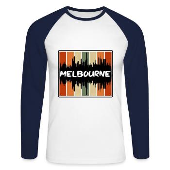 Melbourne Australie Skyline Silhouette Souv de voyage - T-shirt baseball manches longues Homme - blanc/marine - Devant - Nik (191cm)