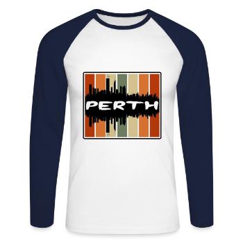 Perth Australien Skyline Silhouette Reise Souvenir - Unisex Baseballshirt langarm - Weiß/Navy - Vorne - Nik (191cm)