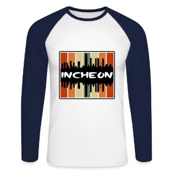 Incheon Corée du Sud Skyline Silhouette Travel Souv - T-shirt baseball manches longues Homme - blanc/marine - Devant - Nik (191cm)