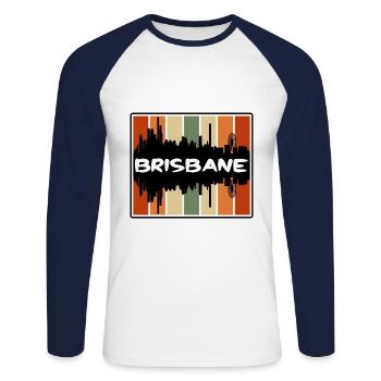 Brisbane Australie Skyline Silhouette Souve de voyage - T-shirt baseball manches longues Homme - blanc/marine - Devant - Nik (191cm)