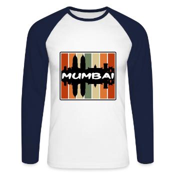 Mumbai Indien Skyline Silhouette Reise Souvenir - Unisex Baseballshirt langarm - Weiß/Navy - Vorne - Nik (191cm)