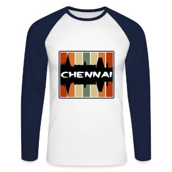 Chennai Indien Skyline Silhouette Reise Souvenir - Unisex Baseballshirt langarm - Weiß/Navy - Vorne - Nik (191cm)