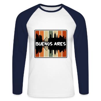 Buenos Aires Argentine Skyline Silhouette Voyage S - T-shirt baseball manches longues Homme - blanc/marine - Devant - Nik (191cm)