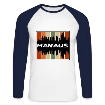 Manaus Brasilien Skyline Silhouette Reise Souvenir - Unisex Baseballshirt langarm - Weiß/Navy - Vorne - Nik (191cm)