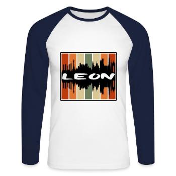 Leon Mexico Skyline Silhouette Travel Souvenir - Unisex Long Sleeve Baseball T-Shirt - white/navy - Front - Nik (191cm)
