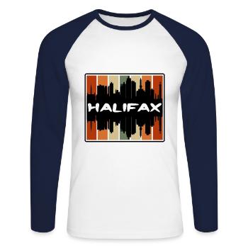 Halifax Canada Skyline Silhouette Voyage Souvenir - T-shirt baseball manches longues Homme - blanc/marine - Devant - Nik (191cm)