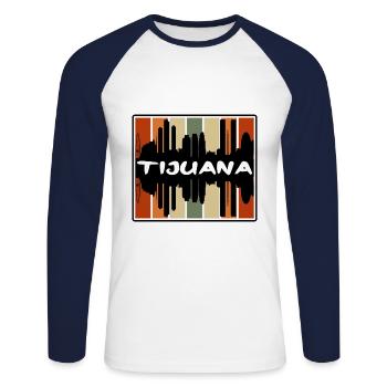 Tijuana Mexico Skyline Silhouette Travel Souvenir - Unisex Long Sleeve Baseball T-Shirt - white/navy - Front - Nik (191cm)