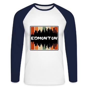 Edmonton Canada Skyline Silhouette Travel Souvenir - Unisex Long Sleeve Baseball T-Shirt - white/navy - Front - Nik (191cm)