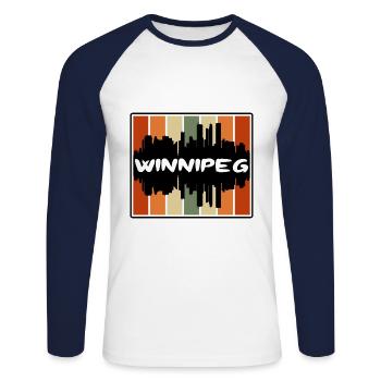 Winnipeg Canada Skyline Silhouette Travel Souvenir - Unisex Long Sleeve Baseball T-Shirt - white/navy - Front - Nik (191cm)