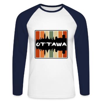 Ottawa Canada Skyline Silhouette Travel Souvenir - Unisex Long Sleeve Baseball T-Shirt - white/navy - Front - Nik (191cm)