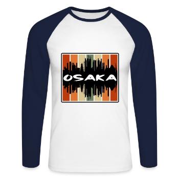 Osaka Japan Skyline Silhouette Reise Souvenir - Unisex Baseballshirt langarm - Weiß/Navy - Vorne - Nik (191cm)