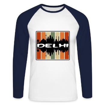 Delhi Inde Skyline Silhouette Souvenir de voyage - T-shirt baseball manches longues Homme - blanc/marine - Devant - Nik (191cm)
