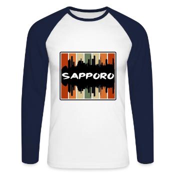 Sapporo Japan Skyline Silhouette Reise Souvenir - Unisex Baseballshirt langarm - Weiß/Navy - Vorne - Nik (191cm)