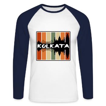 Kolkata Inde Skyline Silhouette Souvenir de voyage - T-shirt baseball manches longues Homme - blanc/marine - Devant - Nik (191cm)