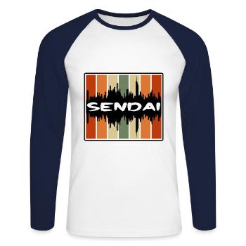 Sendai Japan Skyline Silhouette Reisesouvenir - Unisex Baseballshirt langarm - Weiß/Navy - Vorne - Nik (191cm)