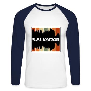 Salvador Brésil Skyline Silhouette Souvenir de voyage - T-shirt baseball manches longues Homme - blanc/marine - Devant - Nik (191cm)