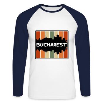 Bucharest Romania Skyline Silhouette Travel Souven - Unisex Long Sleeve Baseball T-Shirt - white/navy - Front - Nik (191cm)