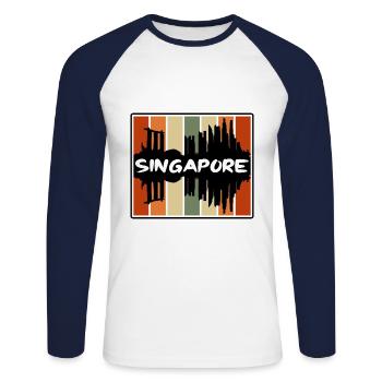 Singapour Singapour Skyline Silhouette Souv de voyage - T-shirt baseball manches longues Homme - blanc/marine - Devant - Nik (191cm)