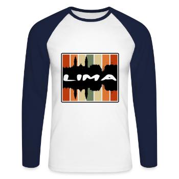 Lima Peru Skyline Silhouette Travel Souvenir - Unisex Long Sleeve Baseball T-Shirt - white/navy - Front - Nik (191cm)