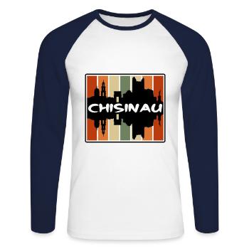 Chisinau Moldawien Skyline Silhouette Reise Souveni - Unisex Baseballshirt langarm - Weiß/Navy - Vorne - Nik (191cm)