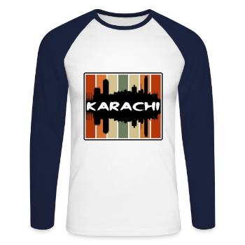 Karachi Pakistan Skyline Silhouette Travel Souveni - Unisex Baseballshirt langarm - Weiß/Navy - Vorne - Nik (191cm)