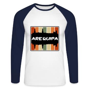 Arequipa Peru Skyline Silhouette Travel Souvenir - Unisex Long Sleeve Baseball T-Shirt - white/navy - Front - Nik (191cm)