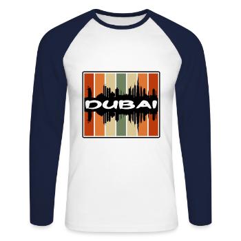 Dubai Uae Skyline Silhouette Travel Souvenir - Unisex Long Sleeve Baseball T-Shirt - white/navy - Front - Nik (191cm)