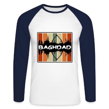 Baghdad Iraq Skyline Silhouette Travel Souvenir - Unisex Long Sleeve Baseball T-Shirt - white/navy - Front - Nik (191cm)