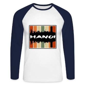 Hanoi Vietnam Skyline Silhouette Souvenir de voyage - T-shirt baseball manches longues Homme - blanc/marine - Devant - Nik (191cm)