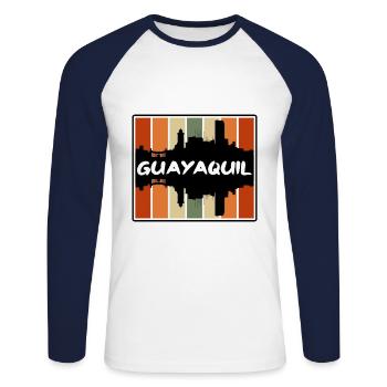 Guayaquil Equador Skyline Silhouette Travel Souven - T-shirt baseball manches longues Homme - blanc/marine - Devant - Nik (191cm)