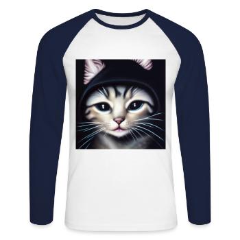 Black hooded kitten - Unisex Long Sleeve Baseball T-Shirt - white/navy - Front - Nik (191cm)