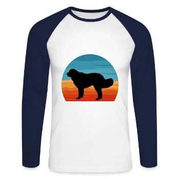 Landseer Dog Lover Silhouette Vintage Sunset - T-shirt baseball manches longues Homme - blanc/marine - Devant - Nik (191cm)
