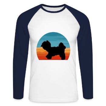 Kyi Leo Dog Lover Silhouette Vintage Sunset - T-shirt baseball manches longues Homme - blanc/marine - Devant - Nik (191cm)