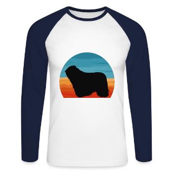 Komondor Dog Lover Silhouette Vintage Sunset - T-shirt baseball manches longues Homme - blanc/marine - Devant - Nik (191cm)