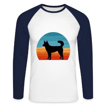 Kai Ken Hundeliebhaber Silhouette Vintage Sonnenuntergang - Unisex Baseballshirt langarm - Weiß/Navy - Vorne - Nik (191cm)