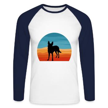 Carolina Dog Lover Silhouette Vintage Sunset - T-shirt baseball manches longues Homme - blanc/marine - Devant - Nik (191cm)