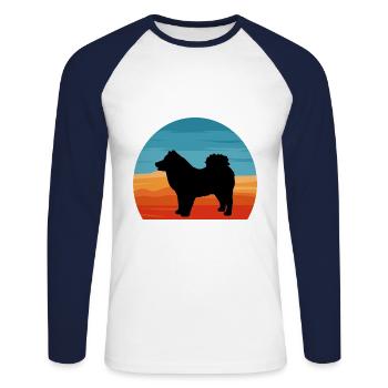 Eurasier Dog Lover Silhouette Vintage Sunset - T-shirt baseball manches longues Homme - blanc/marine - Devant - Nik (191cm)