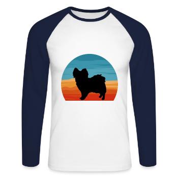 Papillon Dog Lover Silhouette Vintage Sunset - T-shirt baseball manches longues Homme - blanc/marine - Devant - Nik (191cm)