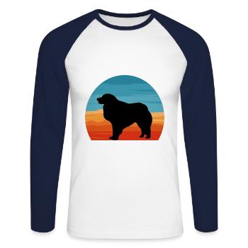 Kuvasz Dog Lover Silhouette Vintage Sunset - T-shirt baseball manches longues Homme - blanc/marine - Devant - Nik (191cm)