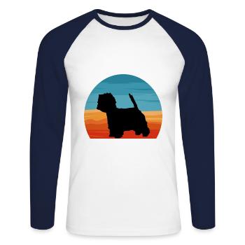 Westie Dog Lover Silhouette Vintage Sunset - T-shirt baseball manches longues Homme - blanc/marine - Devant - Nik (191cm)