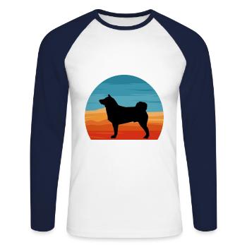 Akita Dog Silhouette Vintage Sunset pour les amoureux des chiens - T-shirt baseball manches longues Homme - blanc/marine - Devant - Nik (191cm)