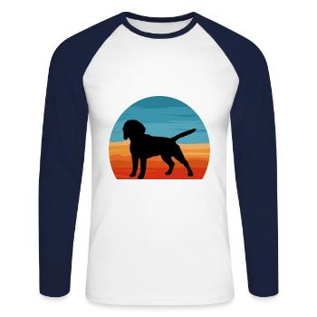 Beagle Dog Lover Silhouette Vintage Sunset - T-shirt baseball manches longues Homme - blanc/marine - Devant - Nik (191cm)