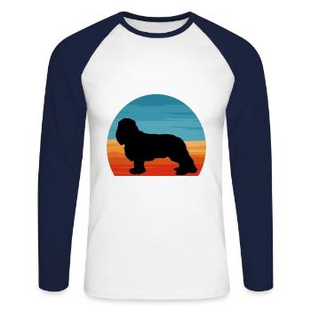King Charles Hundeliebhaber Silhouette Vintage Sonnenuntergang - Unisex Baseballshirt langarm - Weiß/Navy - Vorne - Nik (191cm)