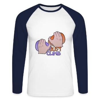 Klettergeschenk im Original - Unisex Baseballshirt langarm - Weiß/Navy - Vorne - Nik (191cm)